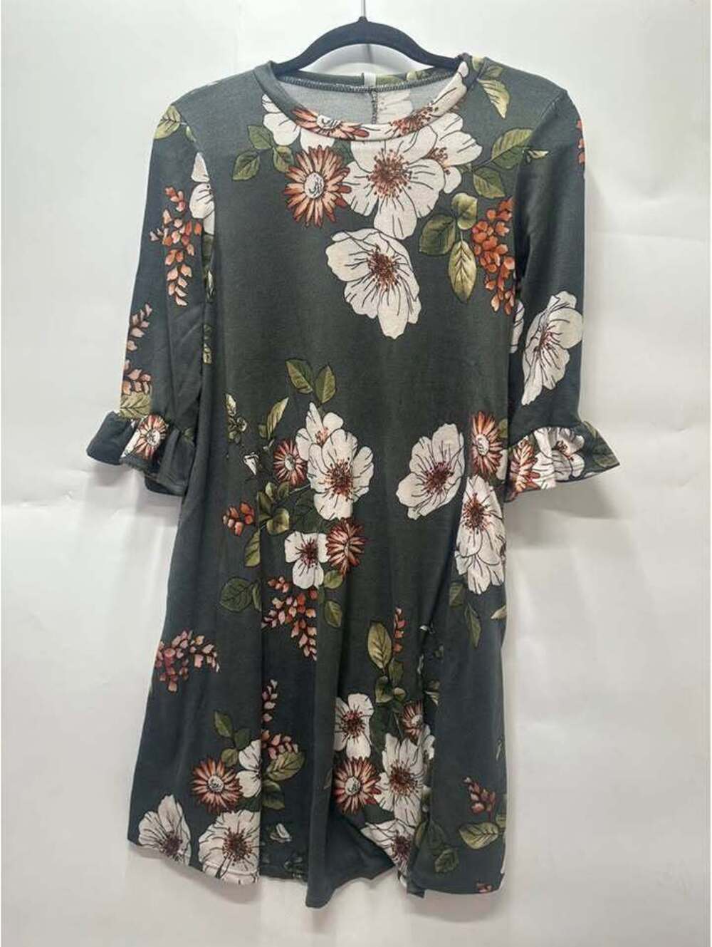 Green Floral Ruffle Sleeve Dress Size S